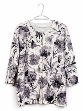 Sarah Spencer Grey & White Floral Cardigan Gemstone Buttons – Plus Size 2X EUC